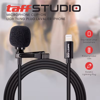 TaffSTUDIO Microphone Clip-on Lightning Plug Lavalier iPhone - JH-041 - Black