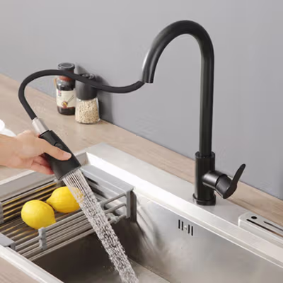 CpSteel Keran Air Bathroom with Pull Out Rinser Sprayer Faucet - CP12 - Black