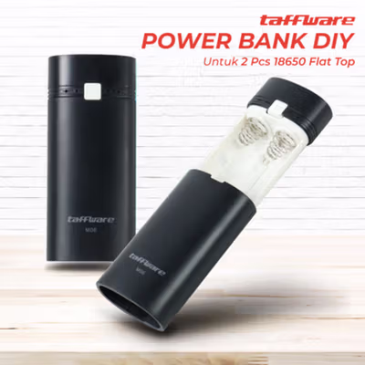 Taffware Power Bank DIY Case Flashlight USB Port 2 PCS 18650 Flat Top - M06 - Black