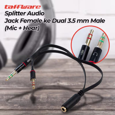 TaffSTUDIO Splitter Audio Jack Female ke Dual 3.5mm Male (Mic+Hear) - L43 - Black