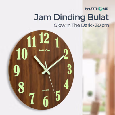 TaffHOME Jam Dinding Bulat Quartz Luminous Silent Movement 30cm MDB1 - Wooden