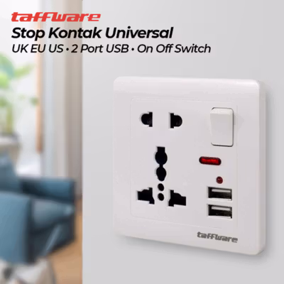 Taffware Stop Kontak Universal UK EU US 2 Port USB On Off Switch - LC-20 - White