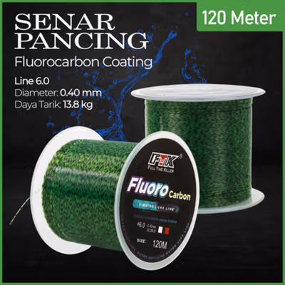 FTK Senar Pancing Nylon Fluorocarbon Coating Fishing Line 120M 6.0 - FT12 - Green