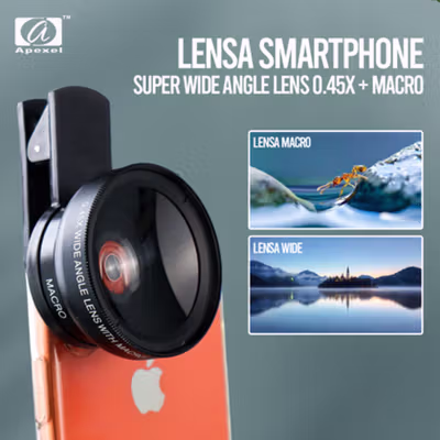APEXEL Lensa Super Wide Angle Lens 0.45X + Macro Smartphone - APL-0.45WM - Black