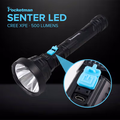 Pocketman Senter LED CREE XPE Rechargeable Waterproof IPX6 500 Lumens - L-826 - Black