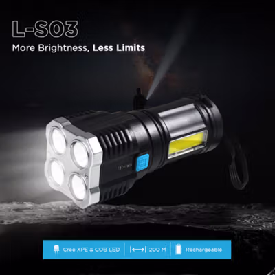ZHIYU Senter LED XPE COB USB Rechargeable Waterproof IP44 200 Lumens - L-S03 - Black