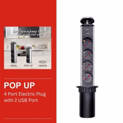 YYJSDZ Stop Kontak Tanam Pop Up Electric Plug Socket with USB Port 4 Port - CF2US - Black