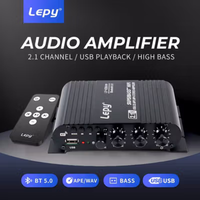 Lepy Audio Amplifier Bluetooth USB HiFi Sound Booster with Remote - LP-838USB - Black