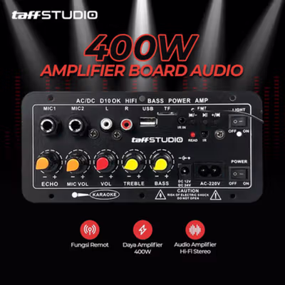 TaffSTUDIO Amplifier Board Audio Bluetooth USB FM Subwoofer DIY 400W - D10OK - Black
