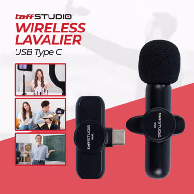 TaffSTUDIO Wireless Lavalier Lapel Microphone Vlogger USB Type C - HA85 - Black
