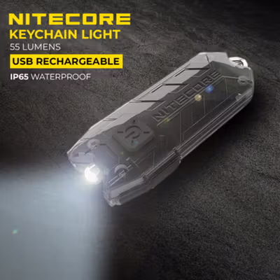 NITECORE Senter LED Keychain Rechargeable Waterproof IP65 55 Lumens - Tube V2.0 - Black