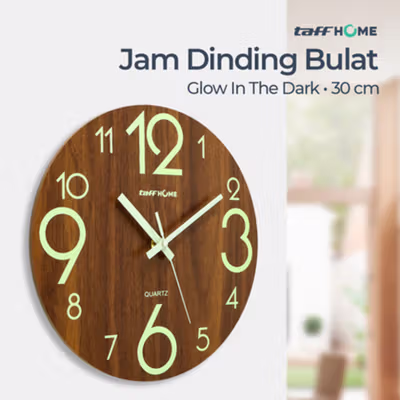 TaffHOME Jam Dinding Bulat Quartz Luminous Silent Movement 30cm MDB3 - Wooden