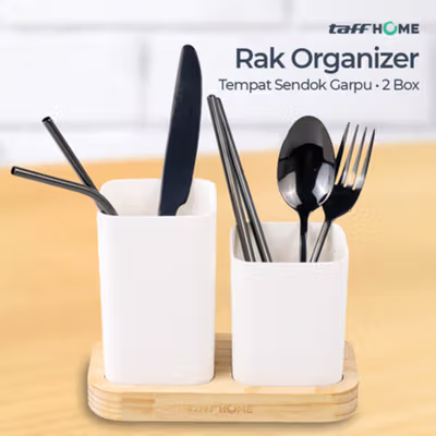 TaffHOME Rak Organizer Dapur Tempat Sendok Garpu 2 Box - LL251 - White