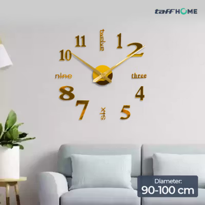 TaffHOME Jam Dinding Besar DIY Quartz Giant Wall Clock 90-100cm - DIY-101 - Golden