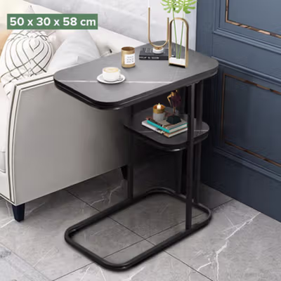 Geja Meja Sofa Side Table Marbel European Style Double Layer - H81 - Black