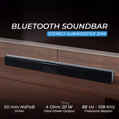DOOLNNG Soundbar Bluetooth Active Speaker Home Theater Subwoofer 20W - BS-28B - Black