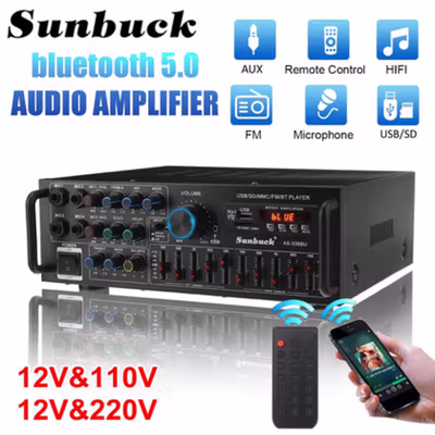 Sunbuck Audio Amplifier Bluetooth EQ Karaoke FM Radio 2000W - AS-336BU - Black