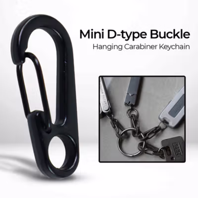 TaffSPORT Karabiner Mini D-type Hanging Keychain EDC Outdoor Metal - AT36 - Black