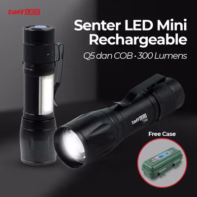 TaffLED Senter LED COB Q5 Mini Rechargeable 300 Lumens - 7098 - Black