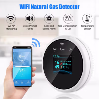 Fengdu Alat Deteksi Gas Bocor Gas Leak Detector Alarm Wifi LCD Screen - FD200 - White