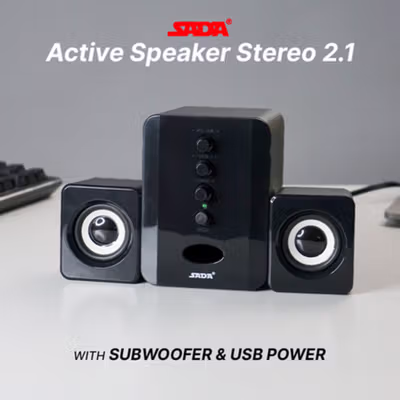 SADA Active Speaker Stereo 2.1 with Subwoofer and USB Power - D-202 - Black