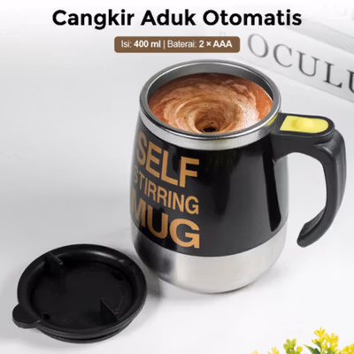 Ban Xi Lie Cangkir Aduk Otomatis Baterai AAA Self Stirring Mug 400ml - QT-002 - Black