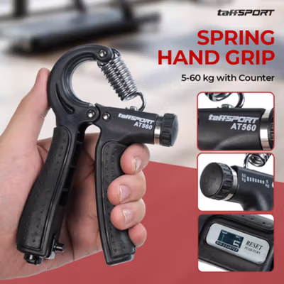 TaffSPORT Spring Hand Grip Finger Power Exercise 5-60kg with Counter - AT560 - Black