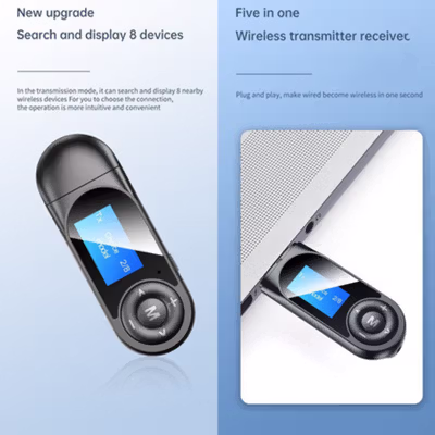 VAORLO USB Audio Bluetooth 5.0 Receiver Transmitter LCD Adaptor - BT12 - Black