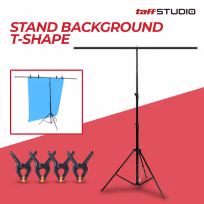 TaffSTUDIO Tripod T Backdrop Studio 150x200cm with 4 Clamp - DD-111 - Black