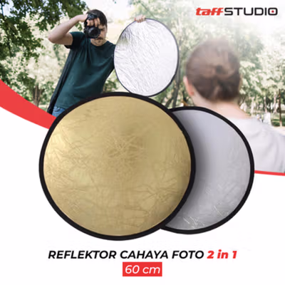 TaffSTUDIO Reflektor Cahaya Fotografi Studio 2in1 Foldable 60cm - YE-R110 - Silver/Gold