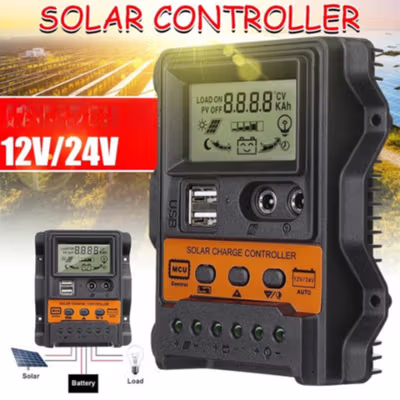 SolaBright Solar Charge Controller PWM Battery Regulator 12V/24V 30A - K-1688 - Black