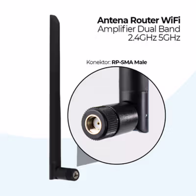 CDSENET Antena Router WiFi Dual Band 2.4GHz 5GHz 6dBi RP-SMA Male - Black