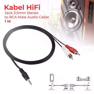 TaffSTUDIO Kabel Audio HiFi 3.5mm Jack Stereo to RCA Male AUX TPE A 1M - S-PC-521 - No Color