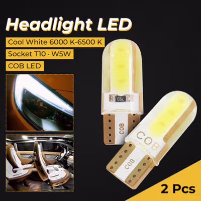 Lampu Depan Mobil COB LED Headlight T10 W5W Cool White 6500K 12V 2 PCS - T10-W5 - White