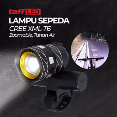 TaffLED Lampu Depan Sepeda LED XML-T6 Rechargeable 1000 Lumens - ZK30 - Black