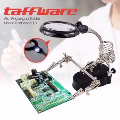 Taffware Alat Pegangan Solder Helping Hand LED Kaca Pembesar 3.5X - TE-801 - Black