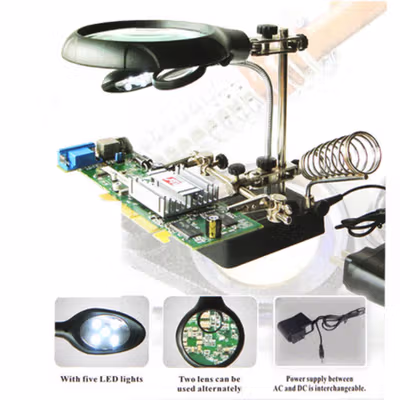 Taffware Helping Hand Alat Pegangan Solder Kaca Pembesar LED - MG16129-C - Black