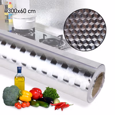 AWOO Wallpaper Anti Minyak Aluminium Foil Waterproof 300x60cm Cubic - YK-292 - Silver