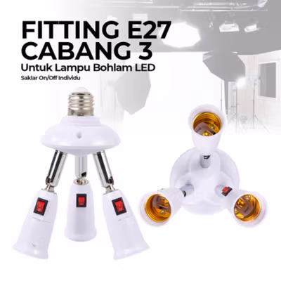 TaffLED Fitting Lampu Bohlam Studio LED Cabang 3 with Switch 220V E27 - HU-300 - White