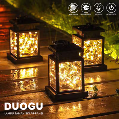 DUOGU Lampu Taman Outdoor Lentera Solar Panel Warm White 3000K - EM302 - Black