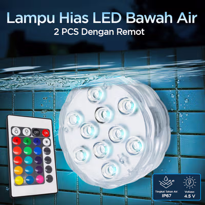 Lampu Hias LED Bawah Air Waterproof Submersible RGB 2 PCS with Remote - 13017 - White