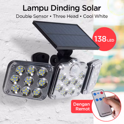 JD Lampu Dinding Solar Double Sensor Three Head 138 LED Cool White - JD-2858A - Black