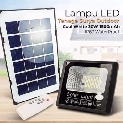 OOBEST Lampu Dinding Solar Sensor Cahaya Waterproof 100 LED Cool White - OB100 - Black