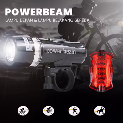 Powerbeam Lampu Depan Belakang Sepeda 5 LED Waterproof 2 Mode - HB-618 - Black