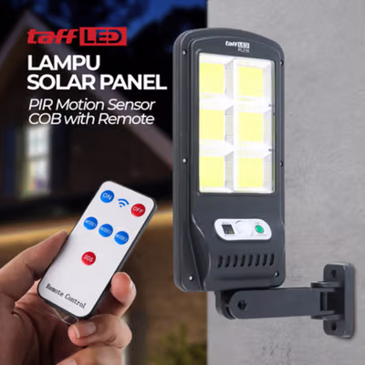 TaffLED Lampu Dinding Solar PIR Sensor Remote Control IP65 Cool White 6 Lights LED - PL216 - Black
