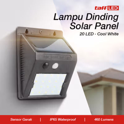 TaffLED Lampu Dinding Solar Sensor Gerak Waterproof 20 LED Cool White - L20 - Black