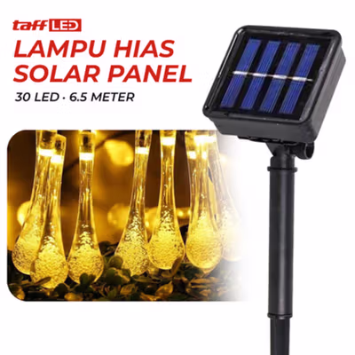 TaffLED Lampu Hias String Lights Raindrop Solar 30LED 6.5M Warm White - SP030 - Warm White