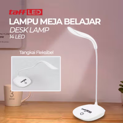 TaffLED Lampu Meja Belajar Desk Lamp Rechargeable 14 LED White Light - T301 - White