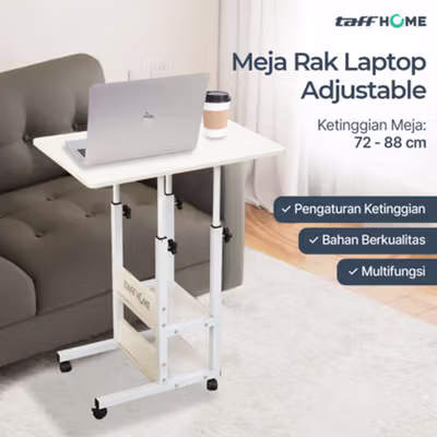 TaffHOME Meja Rak Laptop Adjustable Desk With 2 Rack - ND03 - White