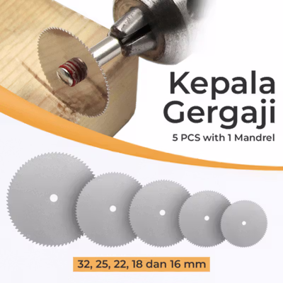TaffHOME Kepala Gergaji Wheel 5 PCS with 1 Mandrel for Dremel Rotary - BK02 - Silver